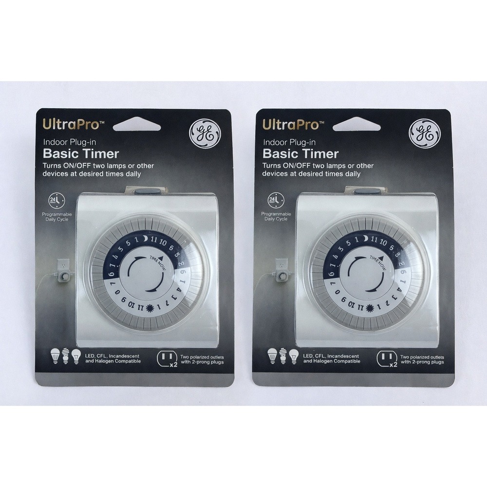 GE UltraPro Indoor‎ Plug-In Basic Timer 2-Pack 2-Outlet 24-Hour Programmable